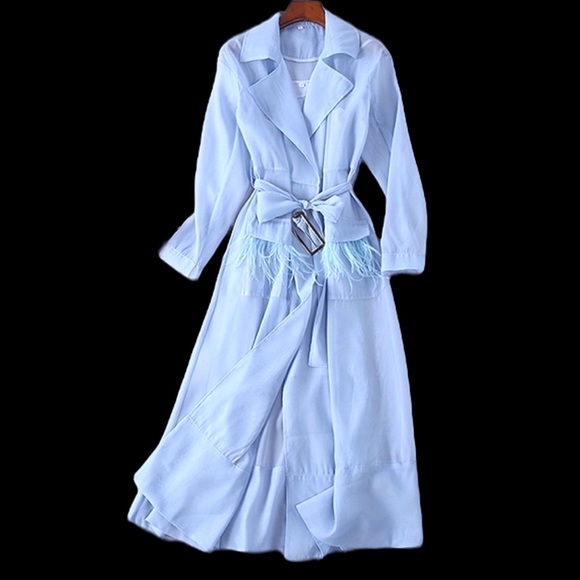 ❤️ The Tiffy Blue Sheer Feather Duster Jacket - Picture 2 of 7